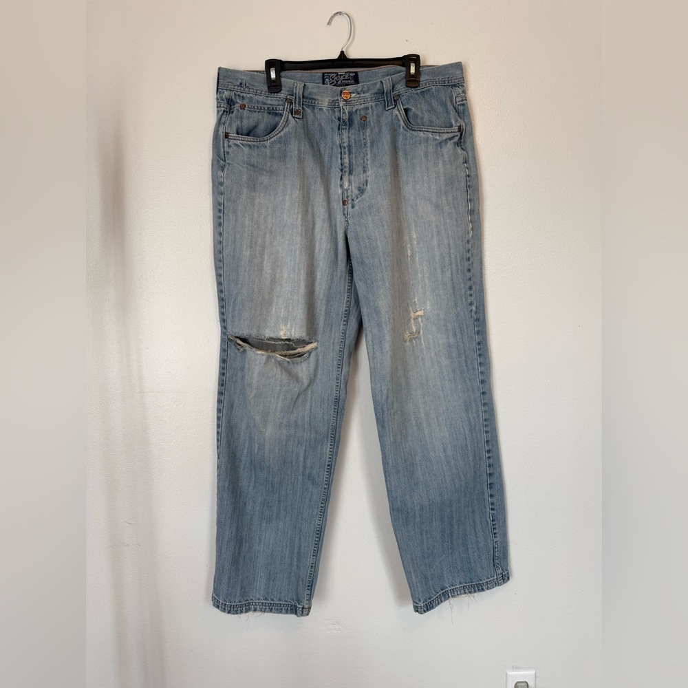 Y2k Men's Light Blue Distressed Jeans